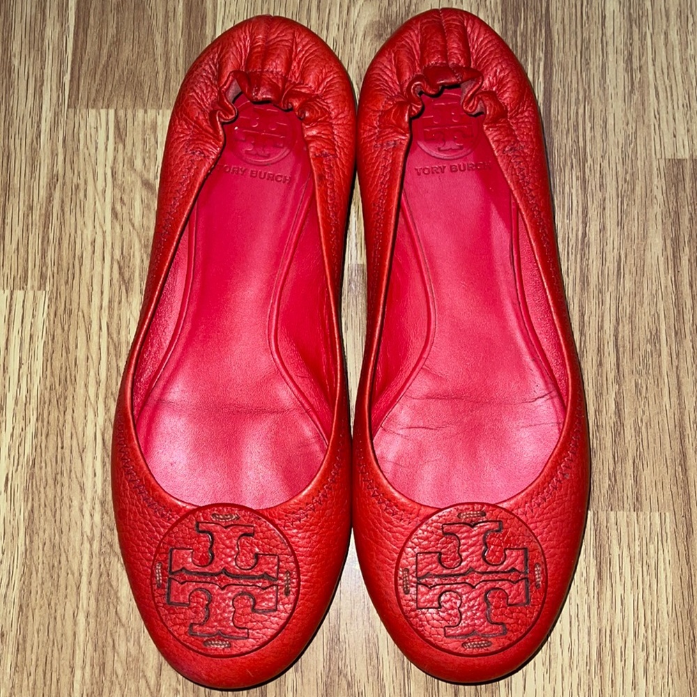 Tory Burch pebble leather Reva flats RED